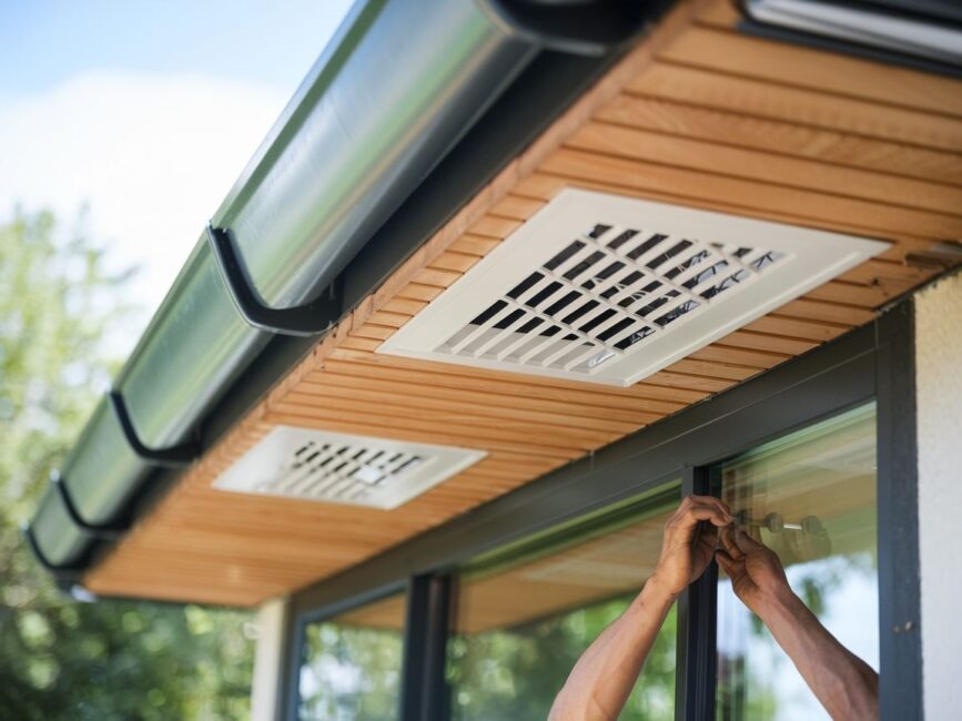 Widok podbitki dachowej z zamontowaną wentylacją